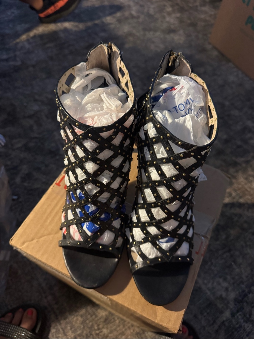 Michael Kors Black Studded Lattice Peep-Toe Heels